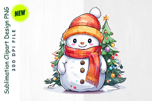Snowman with Long Scarf by Christmas Tree Sublimation Clipart Sublimation Regulrcrative 