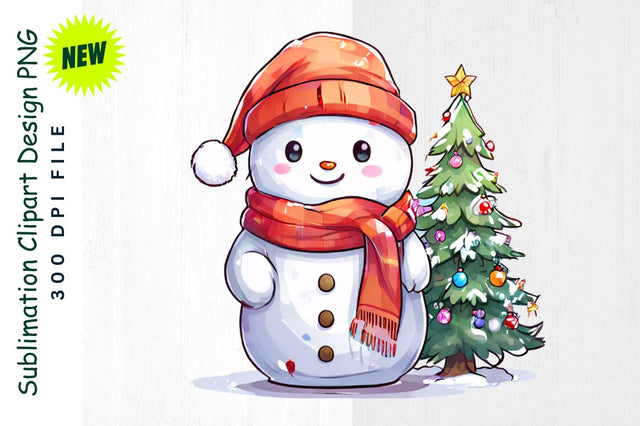 Snowman with Long Scarf by Christmas Tree Sublimation Clipart Sublimation Regulrcrative 