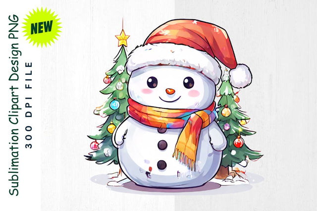 Snowman with Long Scarf by Christmas Tree Sublimation Clipart Sublimation Regulrcrative 