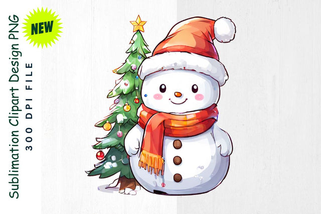 Snowman with Long Scarf by Christmas Tree Sublimation Clipart Sublimation Regulrcrative 