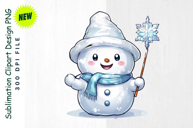 Snowman with Magical Snowflake Wand Sublimation Clipart Sublimation Regulrcrative 
