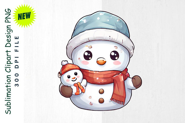 Snowman with Mini Snowman And Festive Scarf Sublimation Clipart Sublimation Regulrcrative 