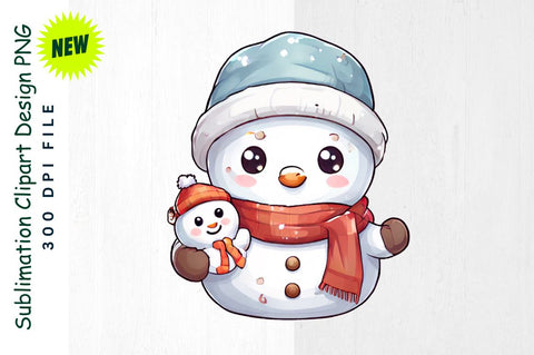 Snowman with Mini Snowman And Festive Scarf Sublimation Clipart Sublimation Regulrcrative 