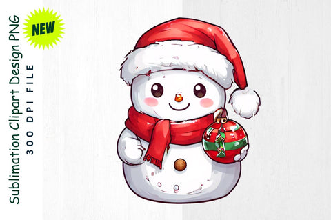 Snowman with Red Scarf And Ornament Snowman Sublimation Clipart Sublimation Regulrcrative 