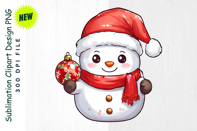 Snowman with Red Scarf And Ornament Snowman Sublimation Clipart Sublimation Regulrcrative 