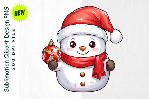 Snowman with Red Scarf And Ornament Snowman Sublimation Clipart Sublimation Regulrcrative 