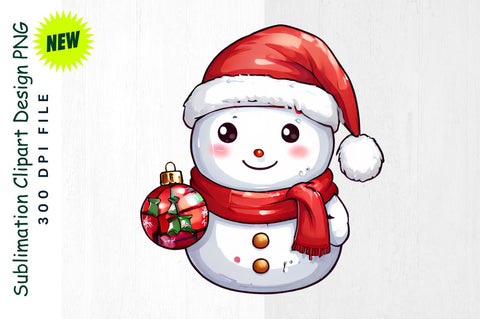Snowman with Red Scarf And Ornament Snowman Sublimation Clipart Sublimation Regulrcrative 