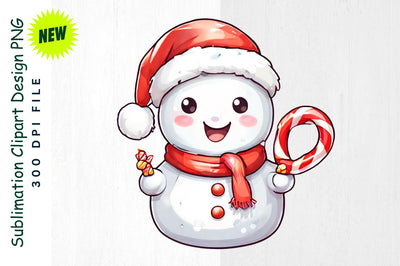 Snowman with Reindeer Headband And Candy Cane Sublimation Clipart Sublimation Regulrcrative 
