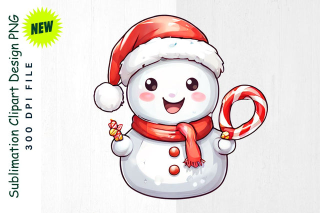 Snowman with Reindeer Headband And Candy Cane Sublimation Clipart Sublimation Regulrcrative 
