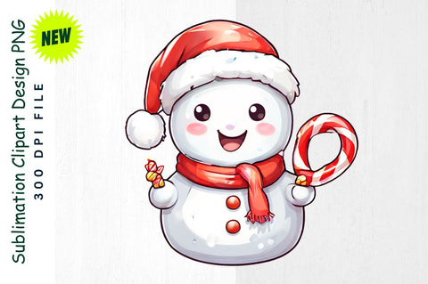 Snowman with Reindeer Headband And Candy Cane Sublimation Clipart Sublimation Regulrcrative 