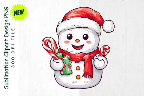 Snowman with Santa Hat And Candy Cane Sublimation Clipart Embroidery/Applique DESIGNS Regulrcrative 