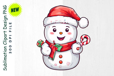 Snowman with Santa Hat And Candy Cane Sublimation Clipart Sublimation Regulrcrative 