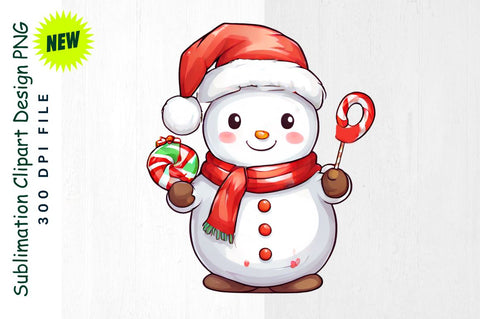 Snowman with Santa Hat And Candy Cane Sublimation Clipart Sublimation Regulrcrative 