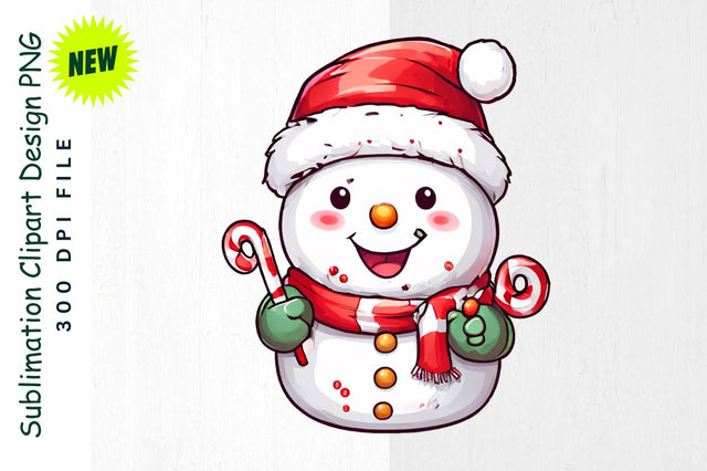 Snowman with Santa Hat And Candy Sublimation Clipart Sublimation Regulrcrative 