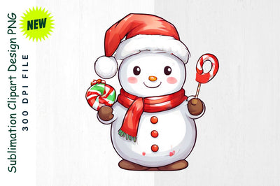 Snowman with Santa Hat And Candy Sublimation Clipart Sublimation Regulrcrative 