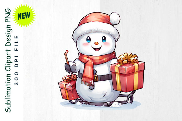 Snowman with Sled Full of Gifts Sublimation Clipart Sublimation Regulrcrative 