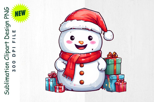 Snowman with Stack of Presents And Red Scarf Sublimation Clipart Sublimation Regulrcrative 