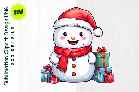 Snowman with Stack of Presents And Red Scarf Sublimation Clipart Sublimation Regulrcrative 