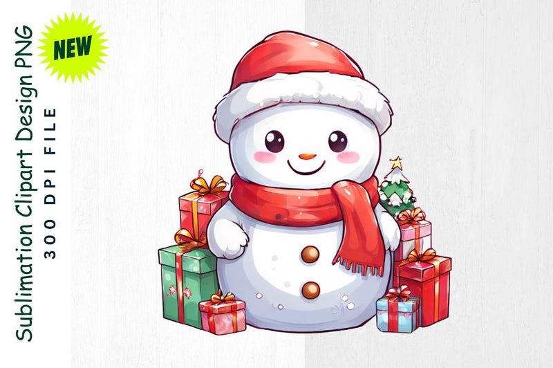 Snowman with Stack of Presents And Red Scarf Sublimation Clipart Sublimation Regulrcrative 