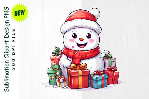 Snowman with Stack of Presents And Red Scarf Sublimation Clipart Sublimation Regulrcrative 