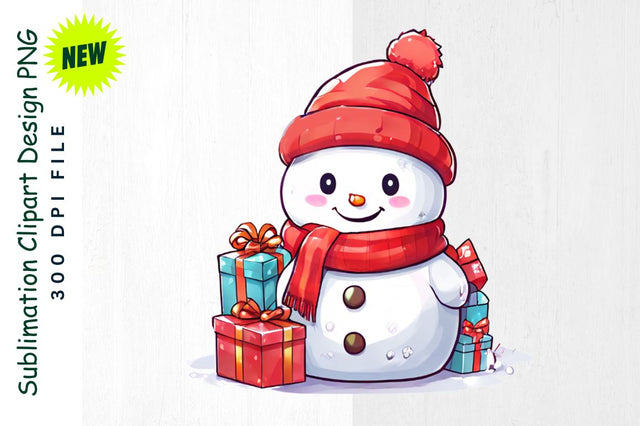 Snowman with Stack of Presents And Red Scarf Sublimation Clipart Sublimation Regulrcrative 