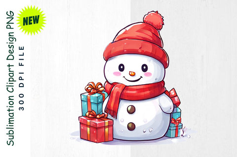 Snowman with Stack of Presents And Red Scarf Sublimation Clipart Sublimation Regulrcrative 