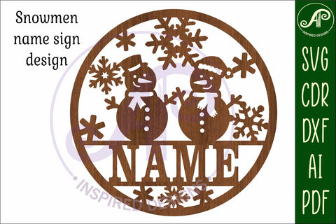 Snowmen Christmas name sign svg laser cut template SVG APInspireddesigns 