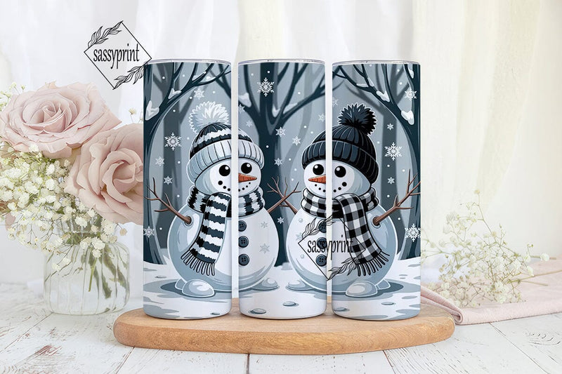 Snowmen Couple 20oz Tumbler Wrap Sublimation sassyprint 