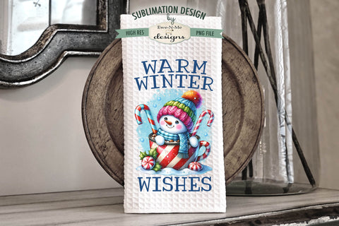 Snowmen in Mugs | Snowman Cups Kitchen Towel Sublimation Sublimation Ewe-N-Me Designs 