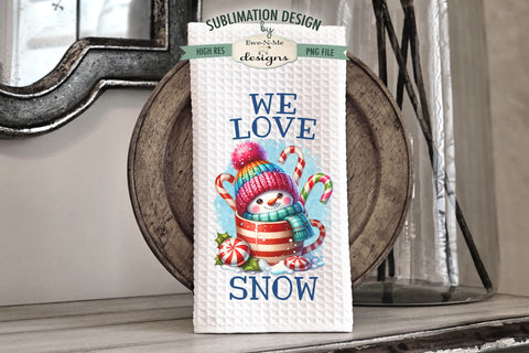 Snowmen in Mugs | Snowman Cups Kitchen Towel Sublimation Sublimation Ewe-N-Me Designs 