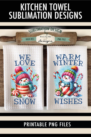 Snowmen in Mugs | Snowman Cups Kitchen Towel Sublimation Sublimation Ewe-N-Me Designs 