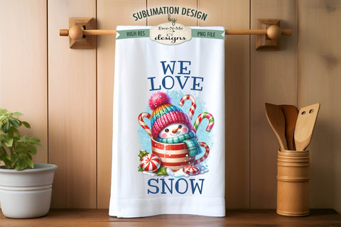 Snowmen in Mugs | Snowman Cups Kitchen Towel Sublimation Sublimation Ewe-N-Me Designs 