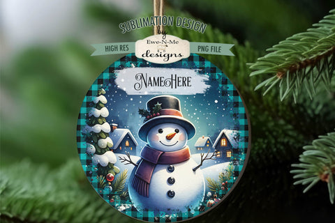 Snowmen In Night Village Christmas Ornament Design PNG Files Sublimation Ewe-N-Me Designs 