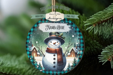 Snowmen In Night Village Christmas Ornament Design PNG Files Sublimation Ewe-N-Me Designs 
