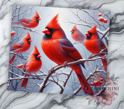 Snowy Cardinal Christmas Tumbler Wrap, Red Cardinals, Winter Birds, Snowy Scene, Tumbler Wrap, Sublimation Design, Christmas Decor, Nature Art Sublimation Li Zamperini 