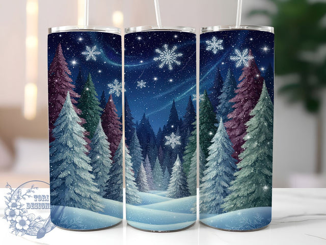 Snowy Christmas Forest Tumbler, Snowflake Holiday Wrap, Festive Winter Sublimation Design, Evergreen Forest Cup, 20Oz Skinny Tumbler Wrap, Rustic Christmas Mug, Snowy Holiday Design Sublimation ToriDesigns 