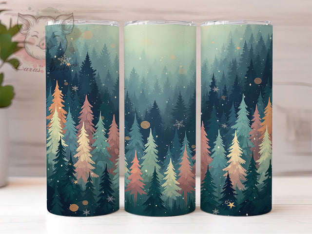 Snowy Christmas Pine Tree Tumbler, Winter Scene, Holiday Wrap, Festive Tumbler, Snowy Pattern, 20oz Tumbler, Sublimation Print Sublimation Lara' s Designs 