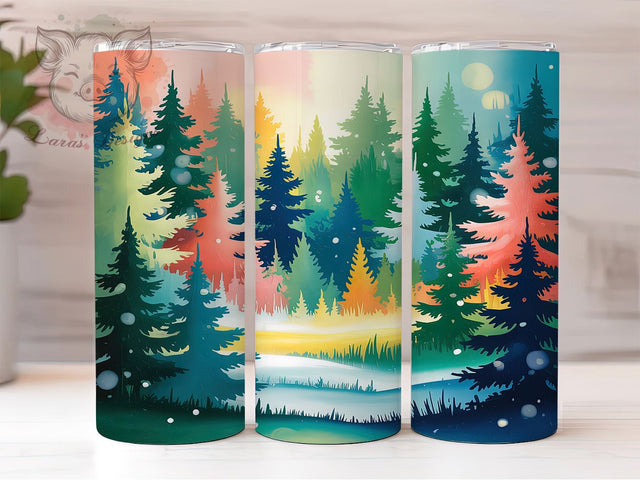 Snowy Christmas Pine Tree Tumbler, Winter Scene, Holiday Wrap, Festive Tumbler, Snowy Pattern, 20oz Tumbler, Sublimation Print Sublimation Lara' s Designs 