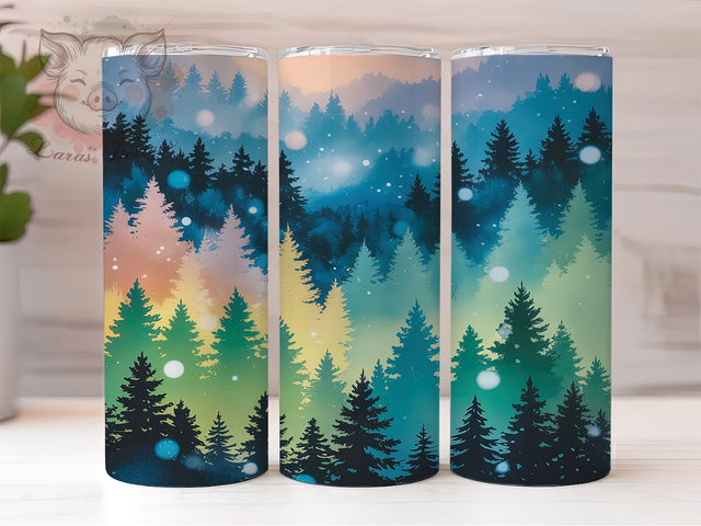 Snowy Christmas Pine Tree Tumbler, Winter Scene, Holiday Wrap, Festive Tumbler, Snowy Pattern, 20oz Tumbler, Sublimation Print Sublimation Lara' s Designs 