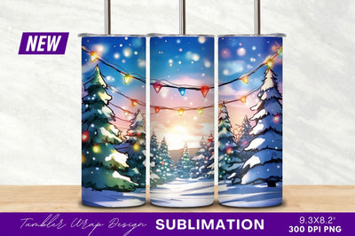 Snowy Christmas Tree Landscape With Lights Tumbler Png Sublimation Regulrcrative 