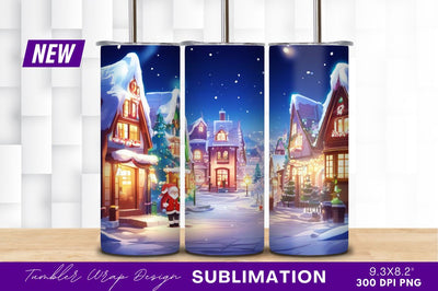 Snowy Christmas Village With Santa Cartoon Style Sublimation Regulrcrative 