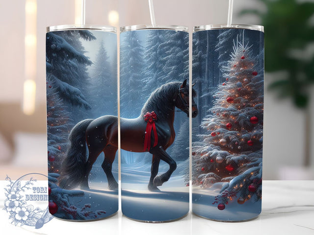 Snowy Christmas Winter Horse Tumbler, Christmas Horse Design, 20Oz Sublimation, Snowy Holiday Tumbler, Festive Horse Printable, Winter Wonderland Wrap, Christmas Season Design Sublimation ToriDesigns 