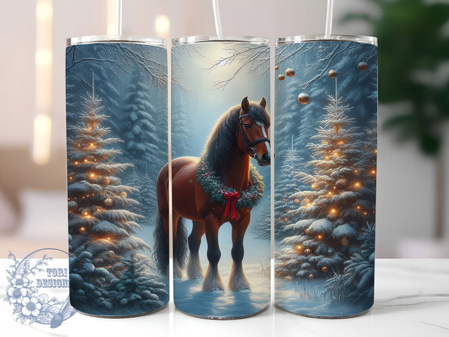Snowy Christmas Winter Horse Tumbler, Christmas Horse Design, 20Oz Sublimation, Snowy Holiday Tumbler, Festive Horse Printable, Winter Wonderland Wrap, Christmas Season Design Sublimation ToriDesigns 