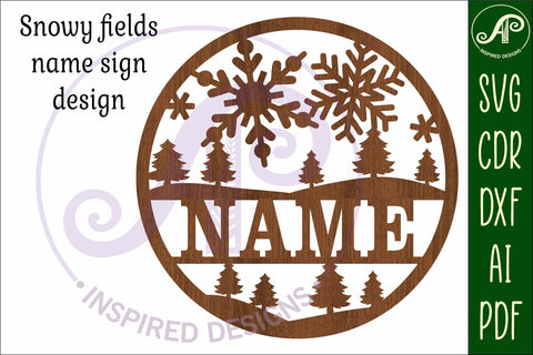 Snowy fields Christmas name sign svg laser cut template SVG APInspireddesigns 