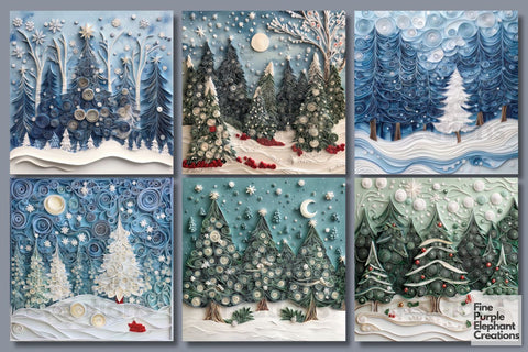 Snowy Forest Quilling Pattern Digital Paper | Christmas Holiday Sublimation Digital Pattern Fine Purple Elephant Creations 