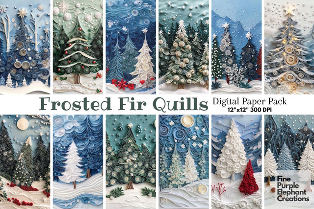 Snowy Forest Quilling Pattern Digital Paper | Christmas Holiday Sublimation Digital Pattern Fine Purple Elephant Creations 