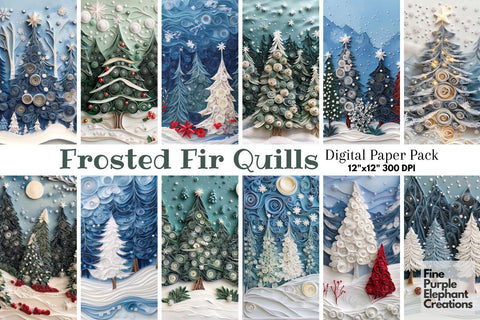 Snowy Forest Quilling Pattern Digital Paper | Christmas Holiday Sublimation Digital Pattern Fine Purple Elephant Creations 
