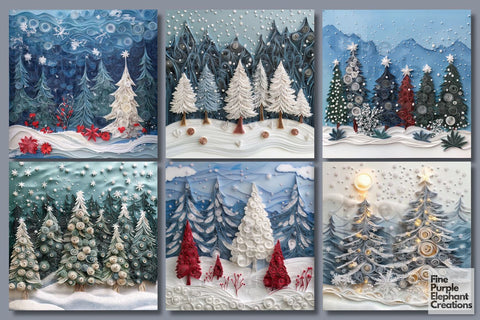 Snowy Forest Quilling Pattern Digital Paper | Christmas Holiday Sublimation Digital Pattern Fine Purple Elephant Creations 