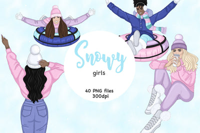 Snowy Girls Clipart | Christmas Girl Graphics SVG GlamArtZhanna 