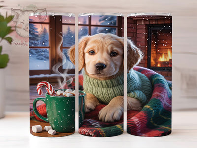 Snowy Golden Puppy Holiday Tumbler, Snowy Window Wrap, Dog Sublimation Design, 20oz Puppy Tumbler, Festive Dog Art, Winter Puppy Mug, Whimsical Holiday Cup Sublimation Lara' s Designs 